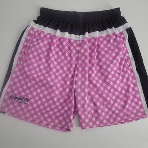 Lax World Womens Team Athletic Lacrosse Shorts Gingham Pink Black New Large NWT